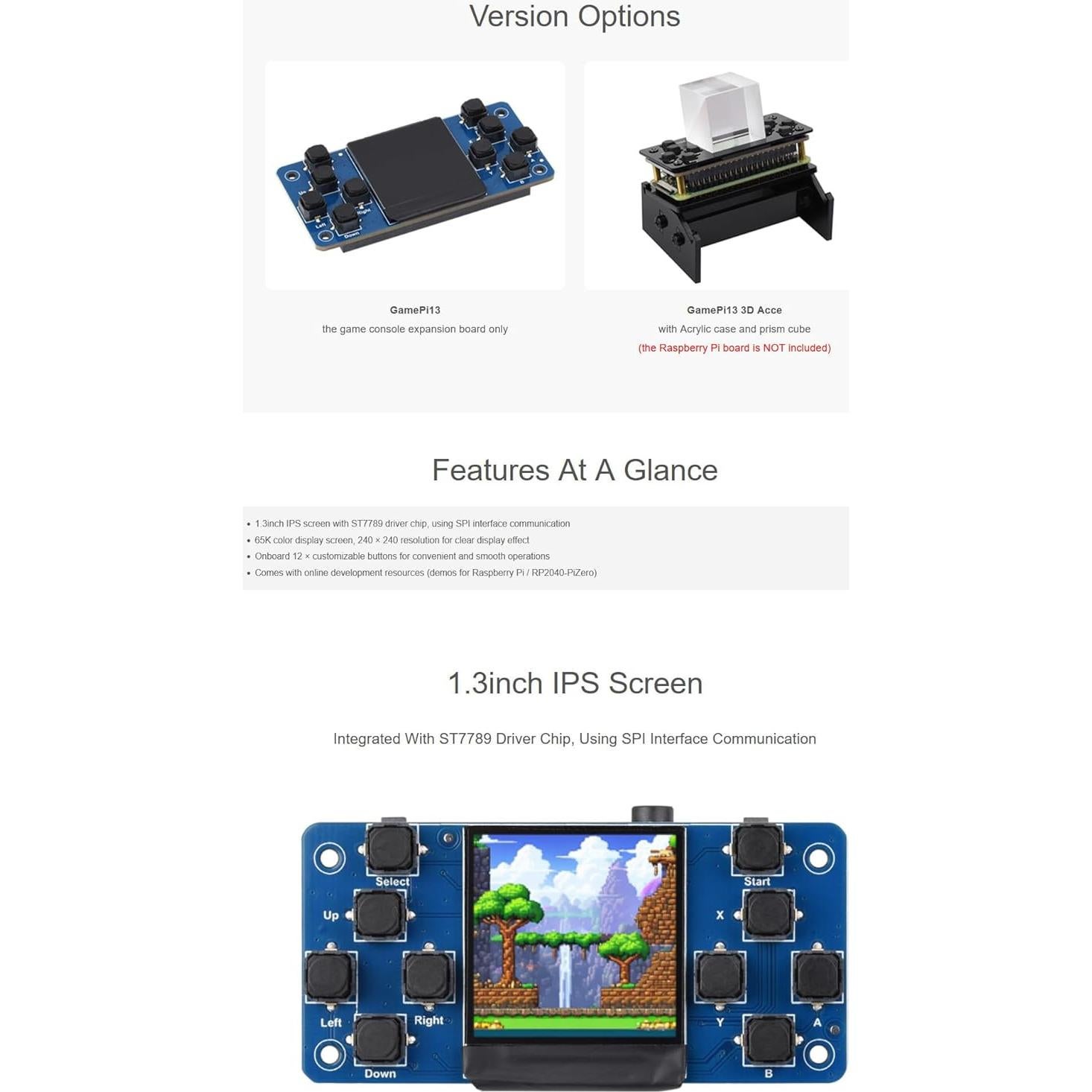 Consola de Juego LCD 1.3" GamePi13 para Raspberry Pi ST7789