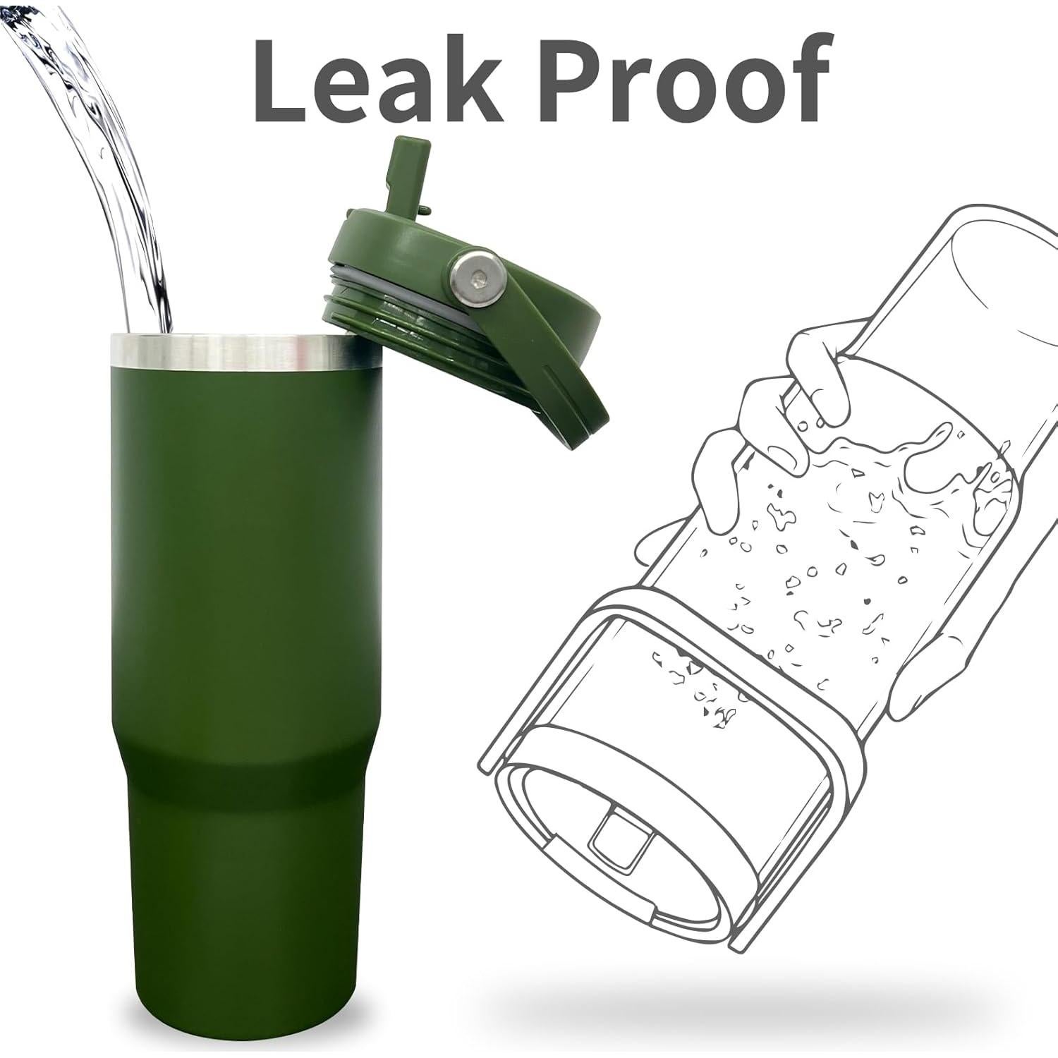 Taza aislada de 30 oz FunTrans con popote y tapa - Verde Ejercito