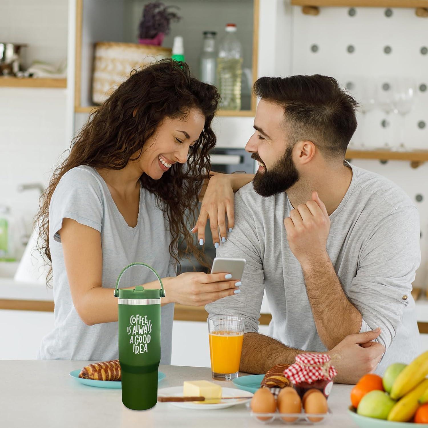 Taza aislada de 30 oz FunTrans con popote y tapa - Verde Ejercito