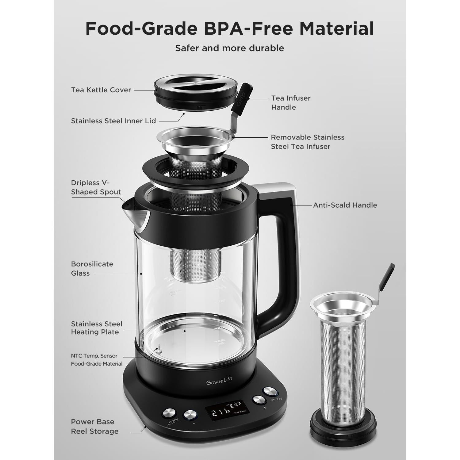 Hervidor Eléctrico GoveeLife H717A 1.7L con Infusor