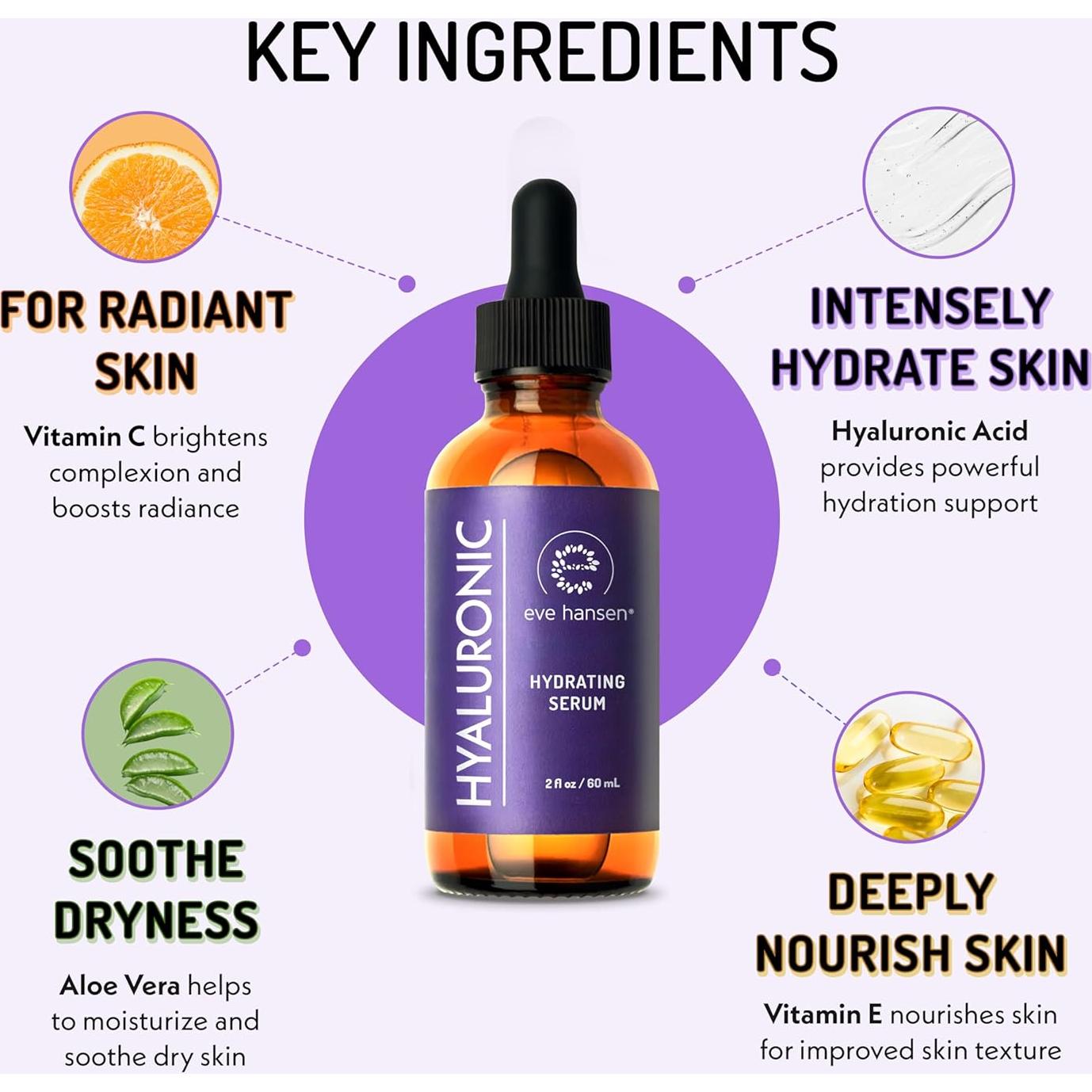 Suero Hidratante Facial Eve Hansen 28.35 ml Ácido Hialurónico Vitamina C