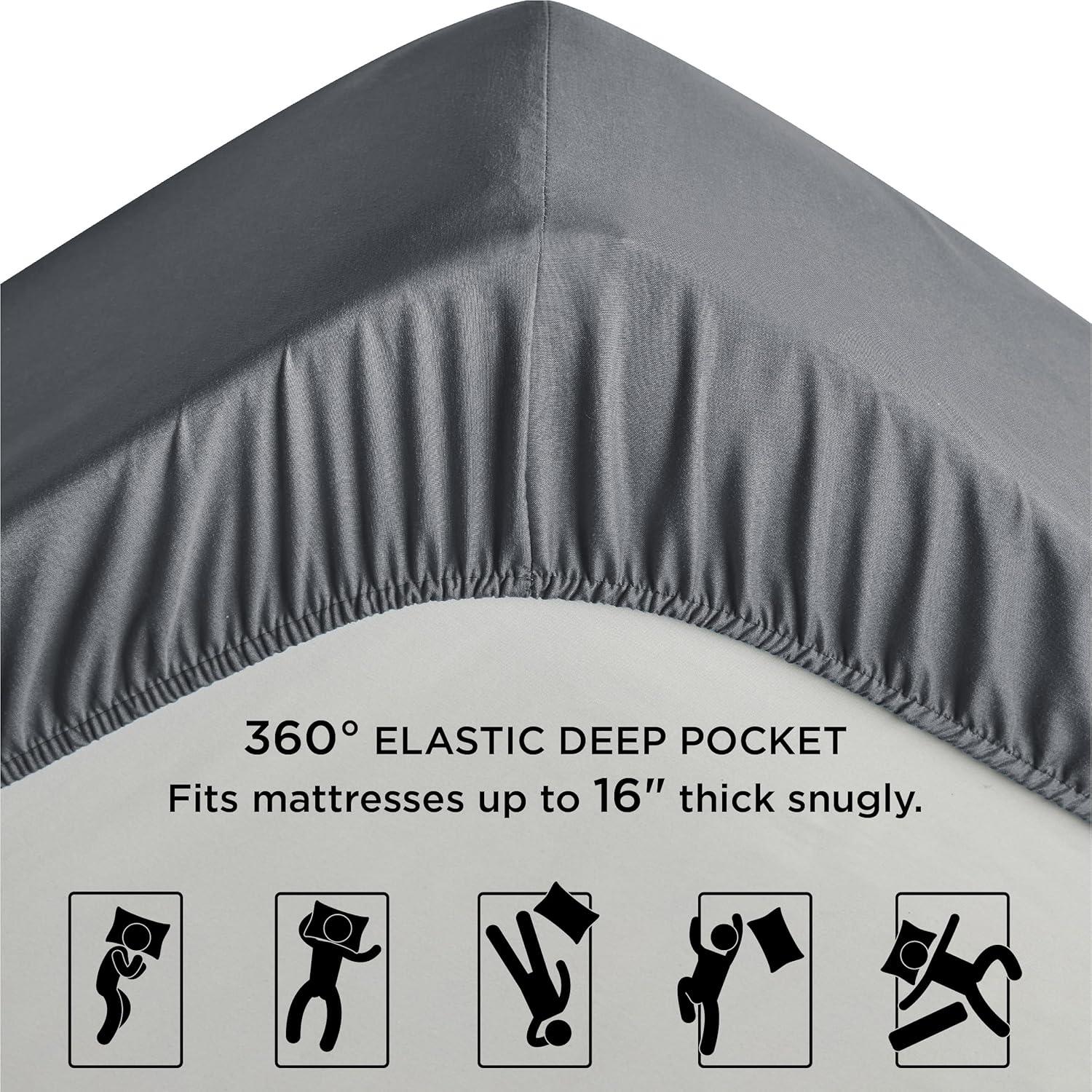 Sábana Ajustable Completo Bedsure Microfibra Gris 190.5x137.2 cm