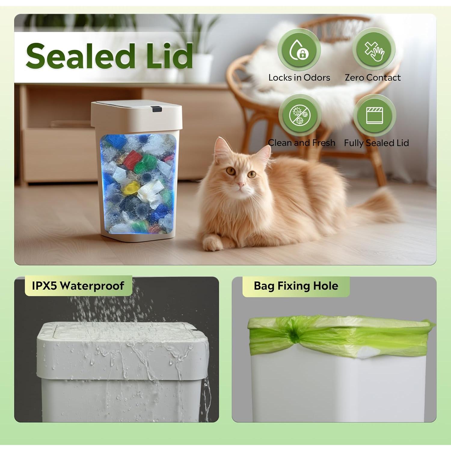 Cubo de Basura Inteligente WLIVE 9L Blanco con Sensor de Movimiento