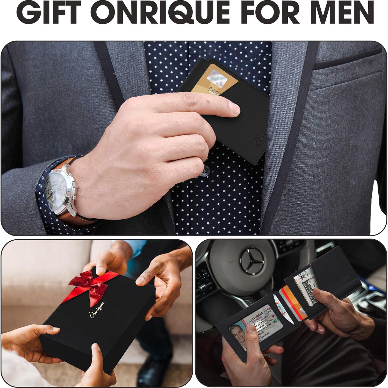 Billetera RFID Onrique para hombres, cuero bifold delgada