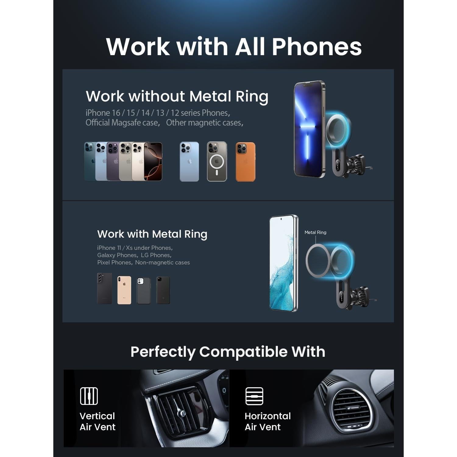 Soporte de Coche MagSafe LISEN para iPhone 16 Negro