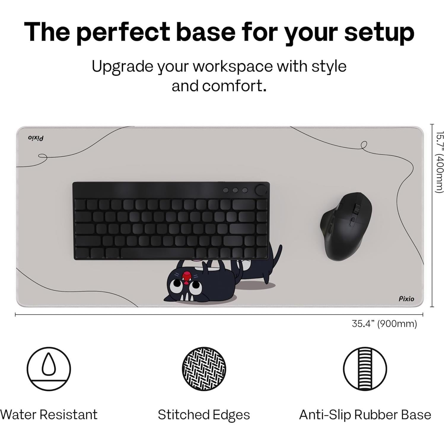 Alfombrilla de Ratón Pixio XXL 91x41 cm Beige Gatos Juguetones