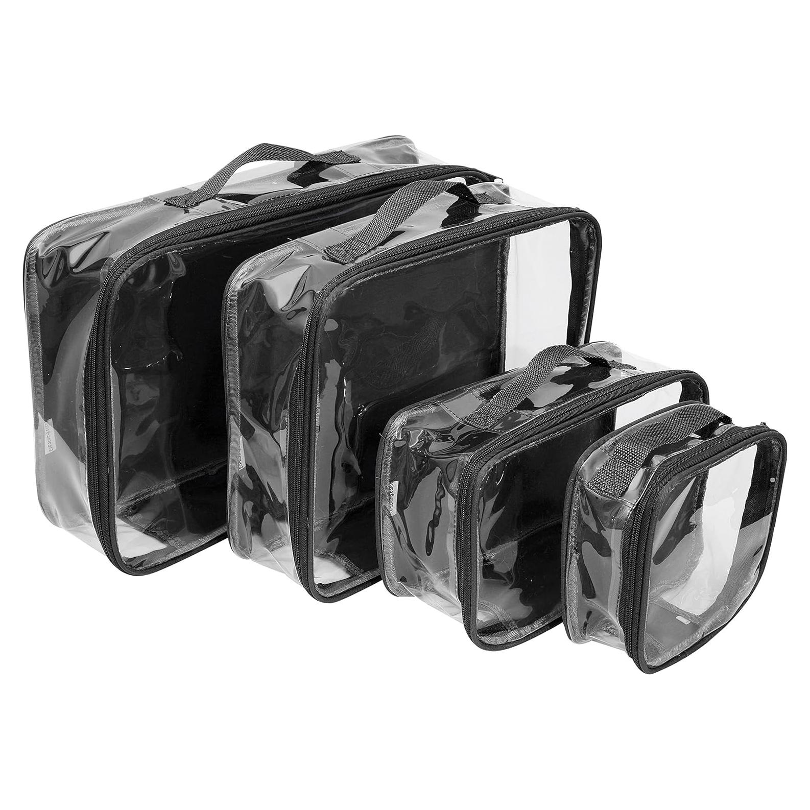 Juego de 4 Cubos de Empaque Transparentes PVC Negro