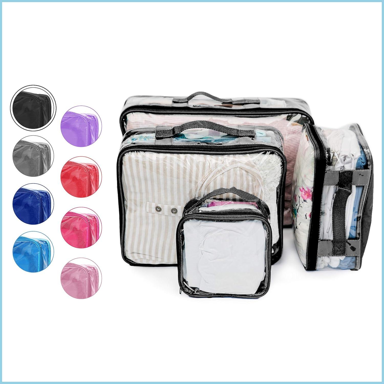 Juego de 4 Cubos de Empaque Transparentes PVC Negro