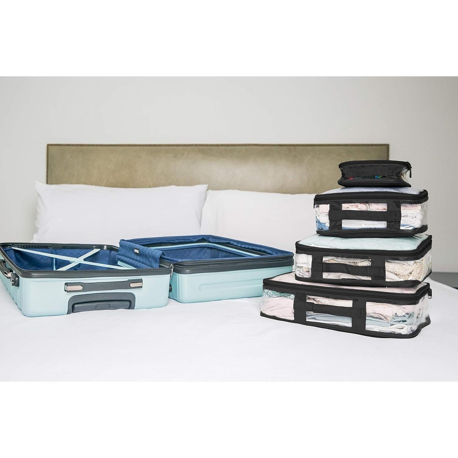 Juego de 4 Cubos de Empaque Transparentes PVC Negro