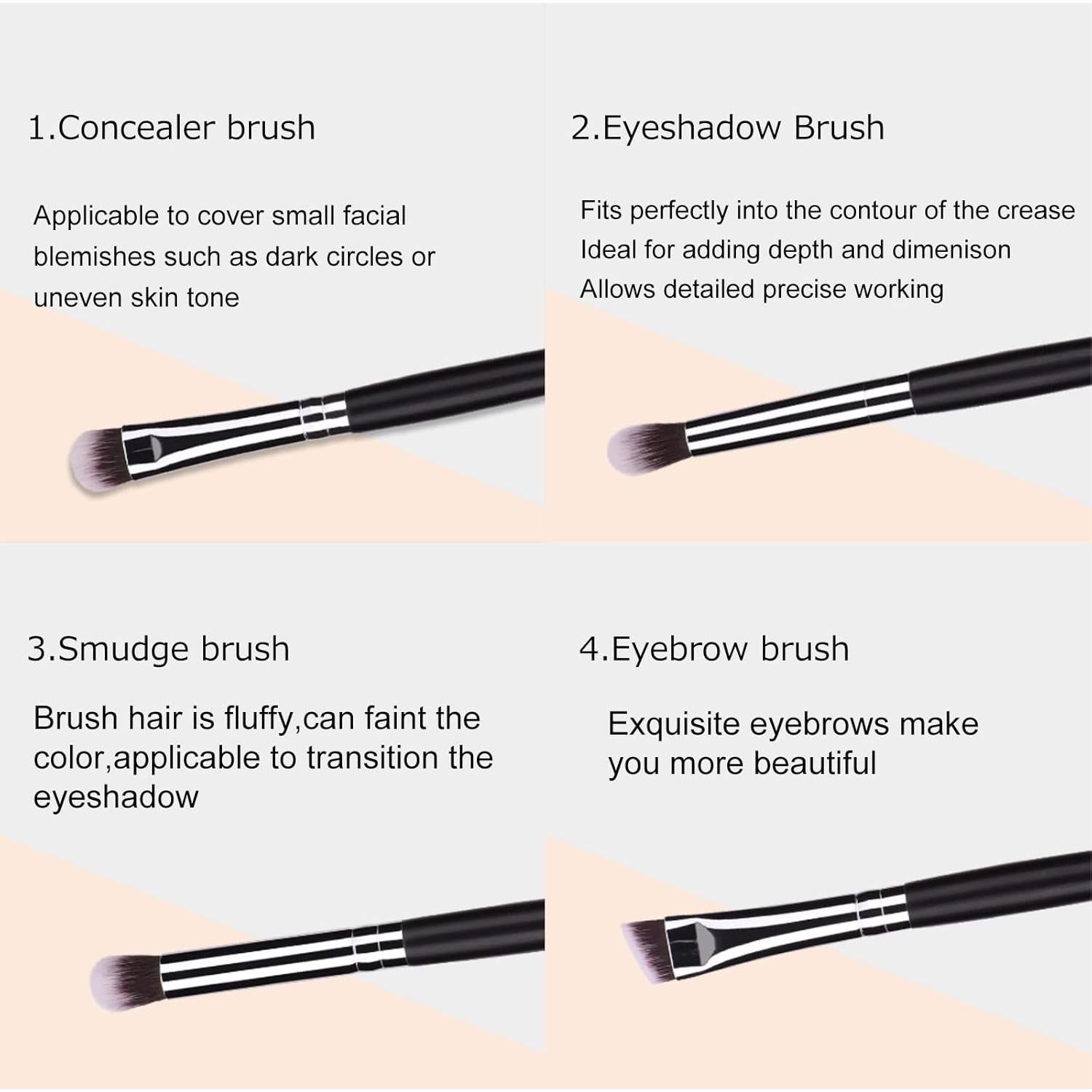 Juego de Brochas de Maquillaje MSQ 4 Piezas para Ojos - Negro