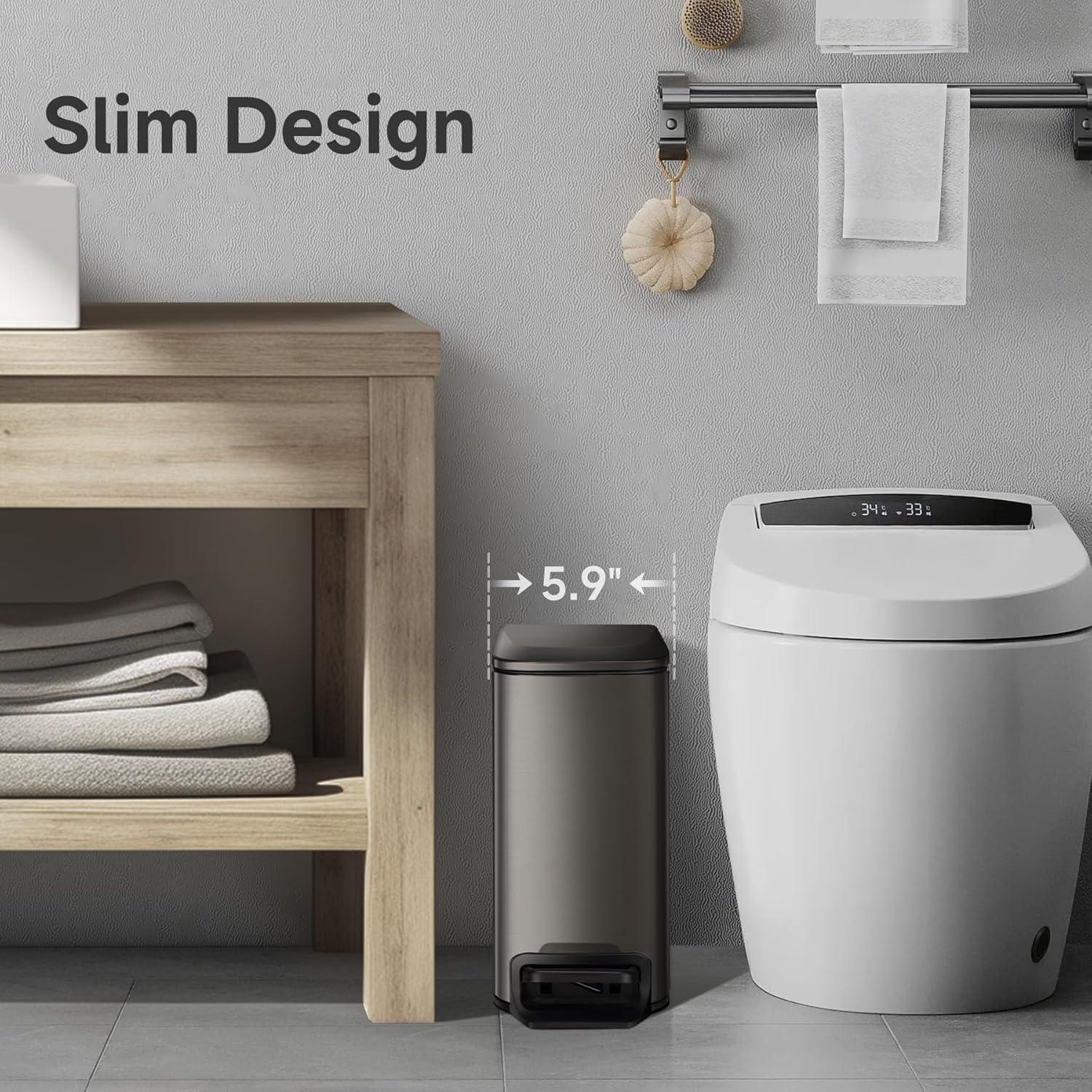 Papelera de Baño TIPGO Slim 6L con Tapa Cierre Suave - Negro Dorado