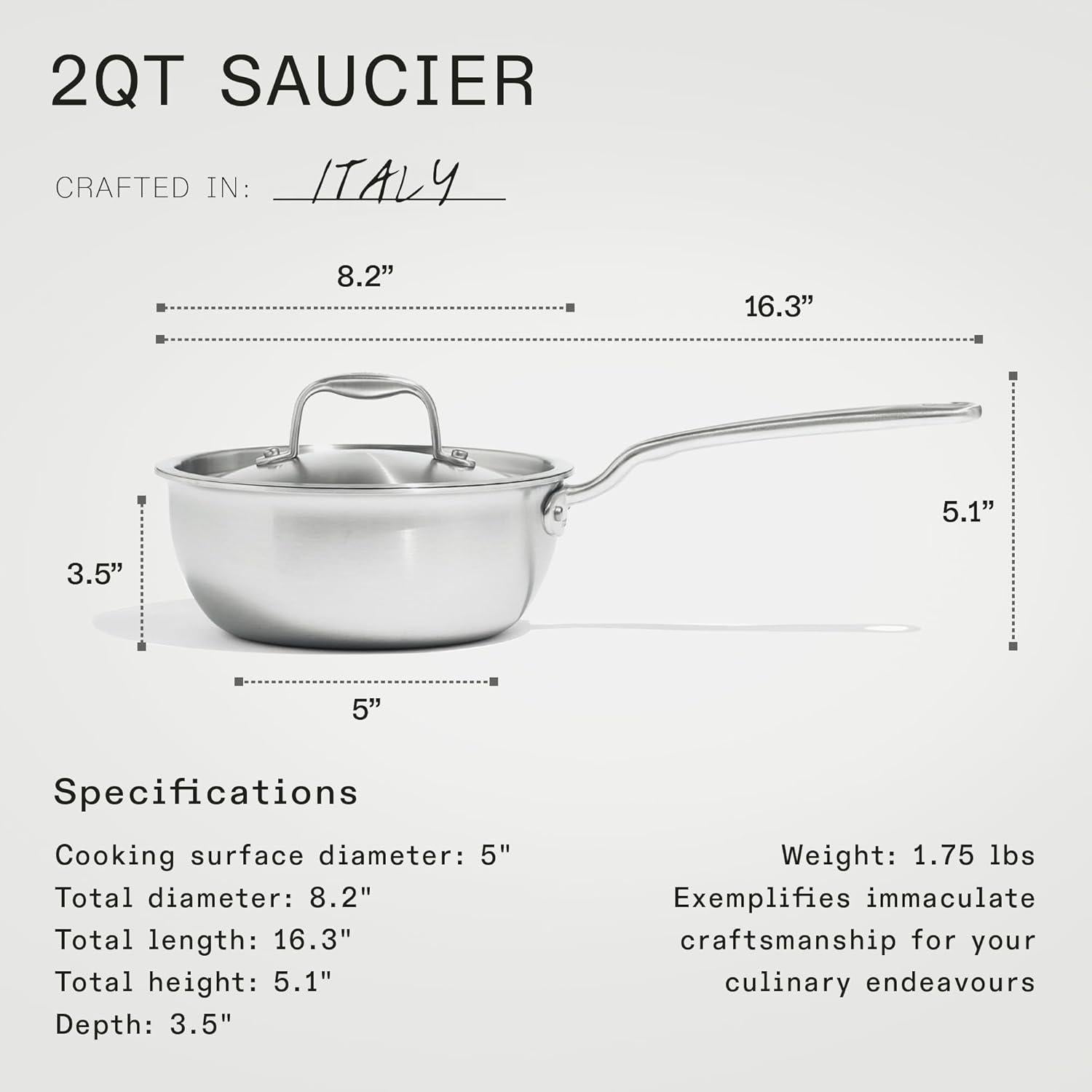 Sartén Saucier Acero Inoxidable Made In 2 Cuartos - Italia