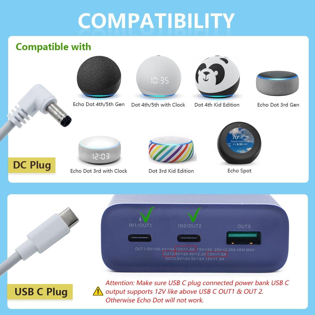 Cable de Alimentación 15W para Echo Dot 3ra/4ta Generación