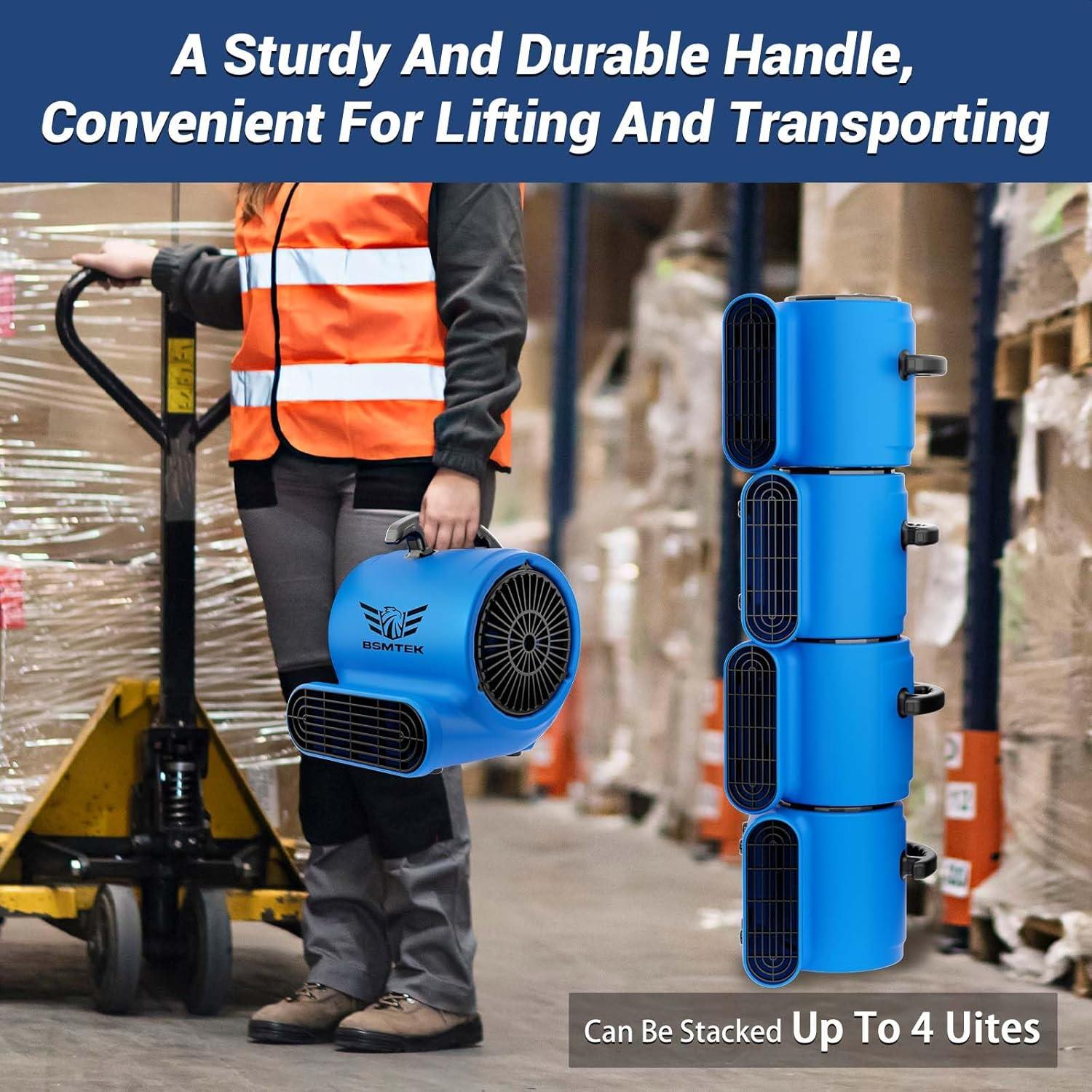 Air Mover Blower Fan, Industrial 1/3HP 1200CFM Monster Floor Blower Carpet Dryers - 3 Speeds Switch, 4 Adjustable Angles, 10FT Long Cord, Stackable - 2025 Upgraded