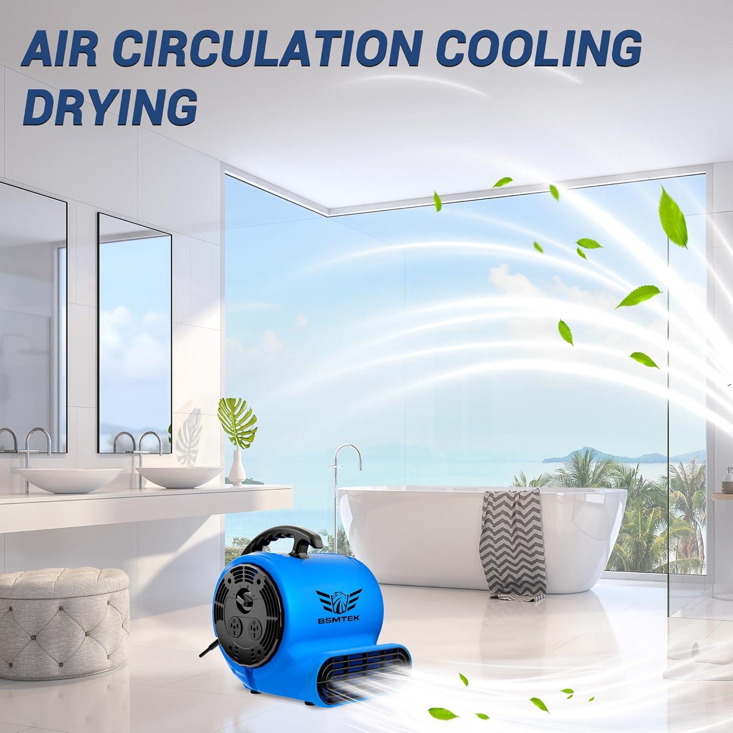 Air Mover Blower Fan, Industrial 1/3HP 1200CFM Monster Floor Blower Carpet Dryers - 3 Speeds Switch, 4 Adjustable Angles, 10FT Long Cord, Stackable - 2025 Upgraded