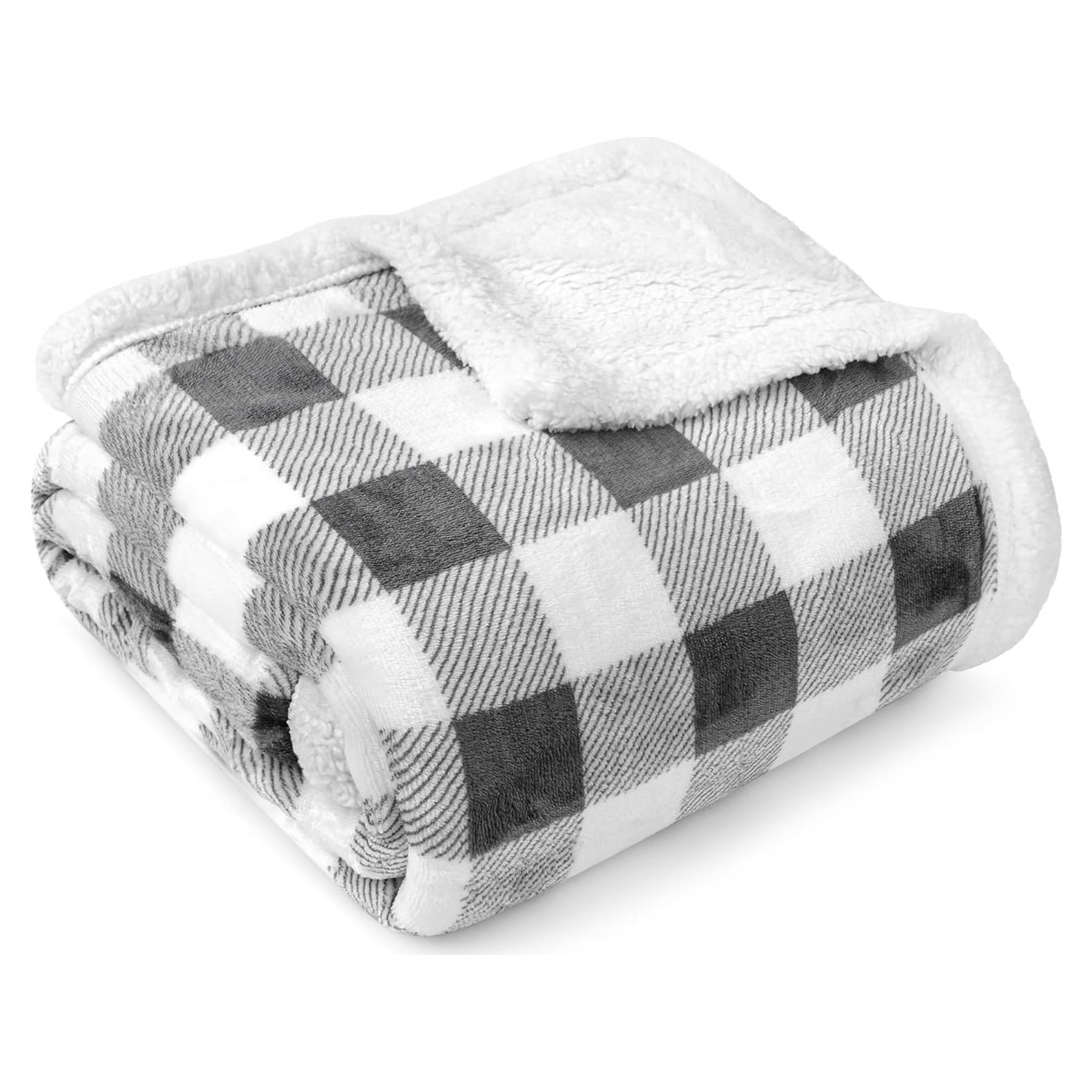 Manta Sherpa PAVILIA Cuadros Gris Claro 127x152 cm