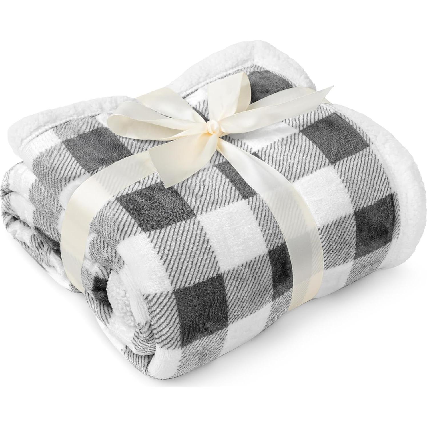 Manta Sherpa PAVILIA Cuadros Gris Claro 127x152 cm