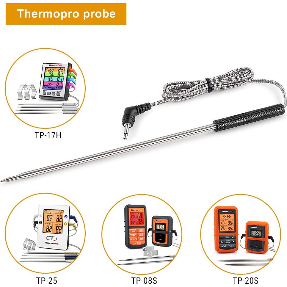 Sonda de Acero Inoxidable ThermoPro TP25 TP27 21.6 cm Negra