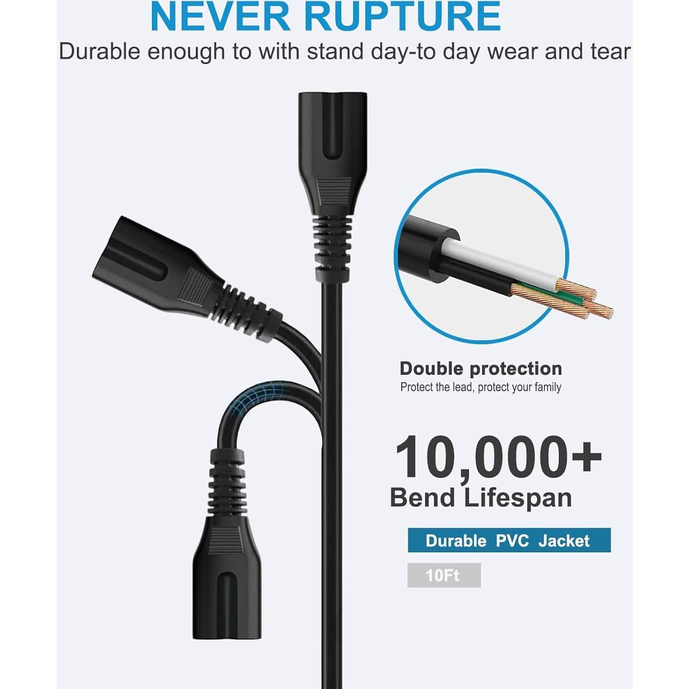 Cable de Alimentación AC 2 Clavijas 1.52m para JBL y ONN