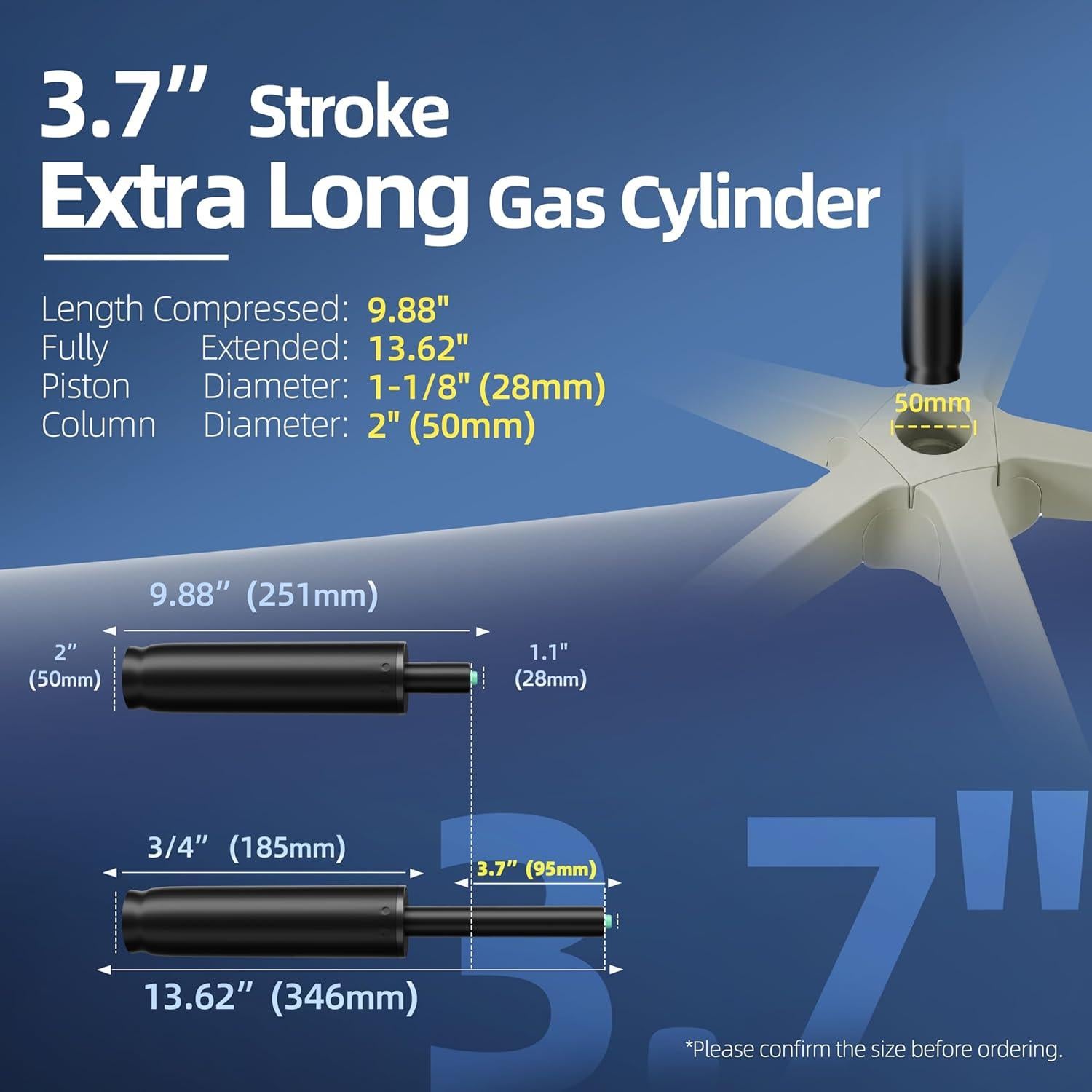 Cilindro de Elevación a Gas MASTERY MART 4" Negro Mate
