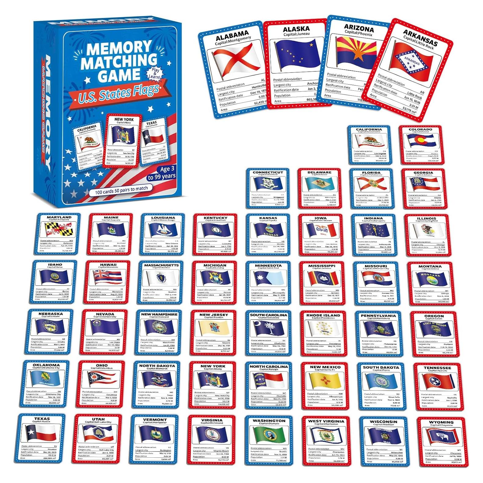 Juego de Memoria Gisgfim Banderas de EE. UU. 100 Cartas