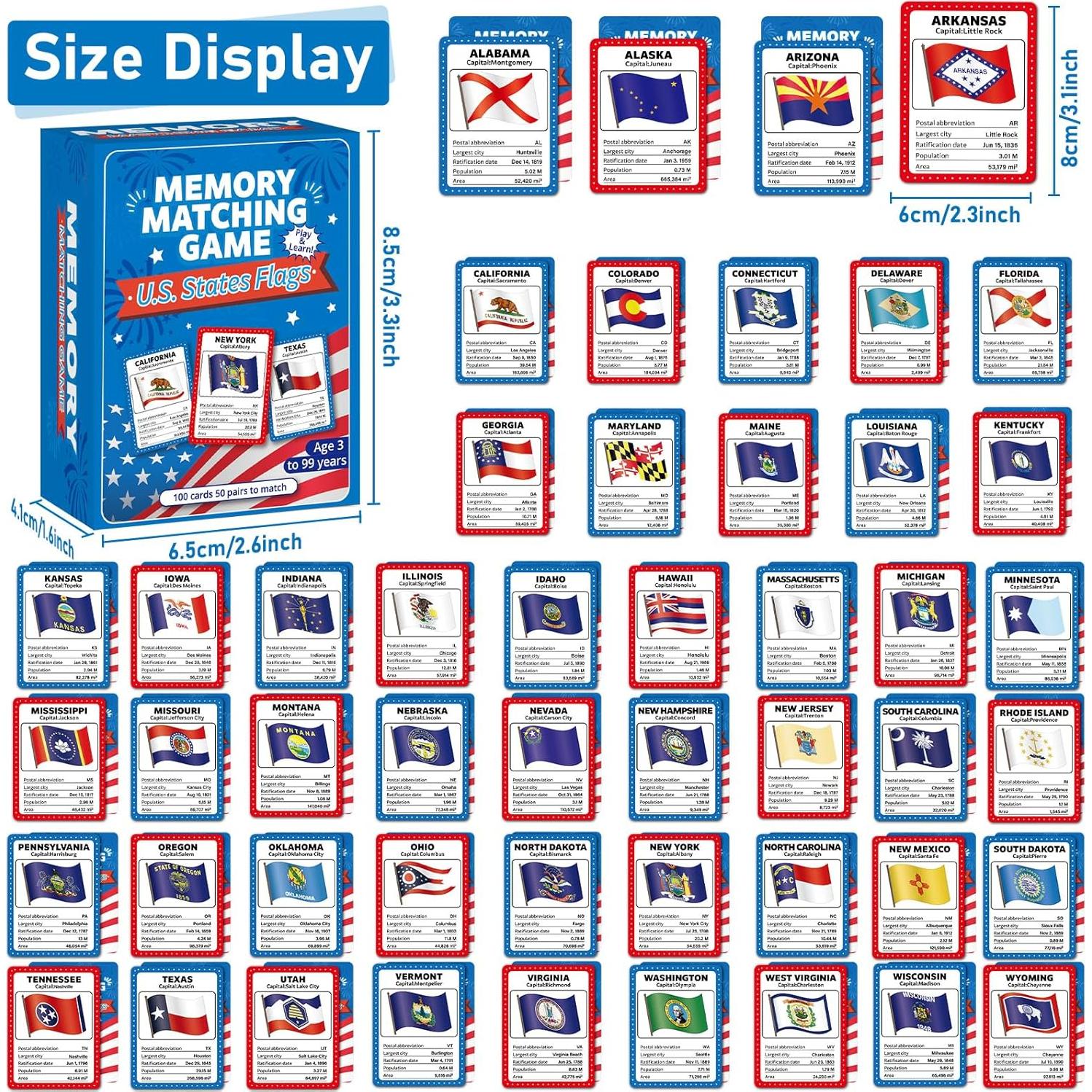 Juego de Memoria Gisgfim Banderas de EE. UU. 100 Cartas