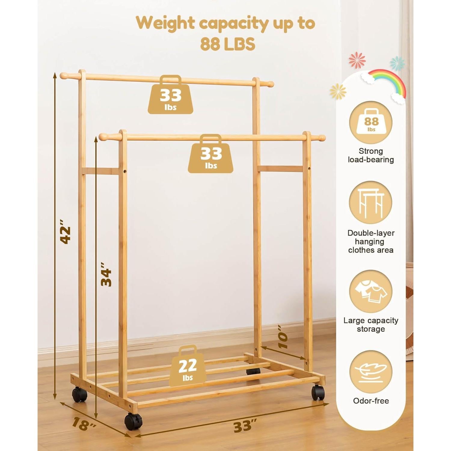 Perchero de Ropa para Niños Cozivolife de Bambú Natural