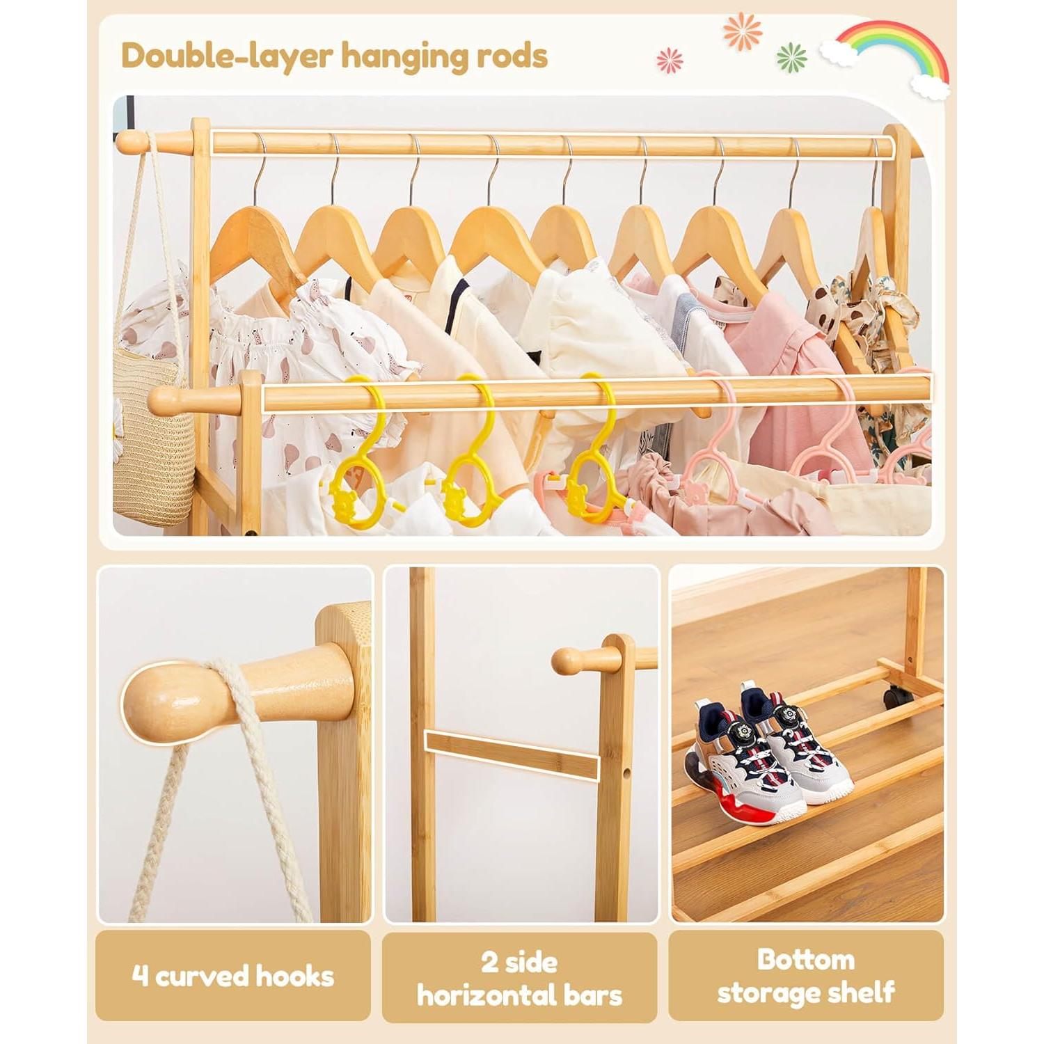 Perchero de Ropa para Niños Cozivolife de Bambú Natural