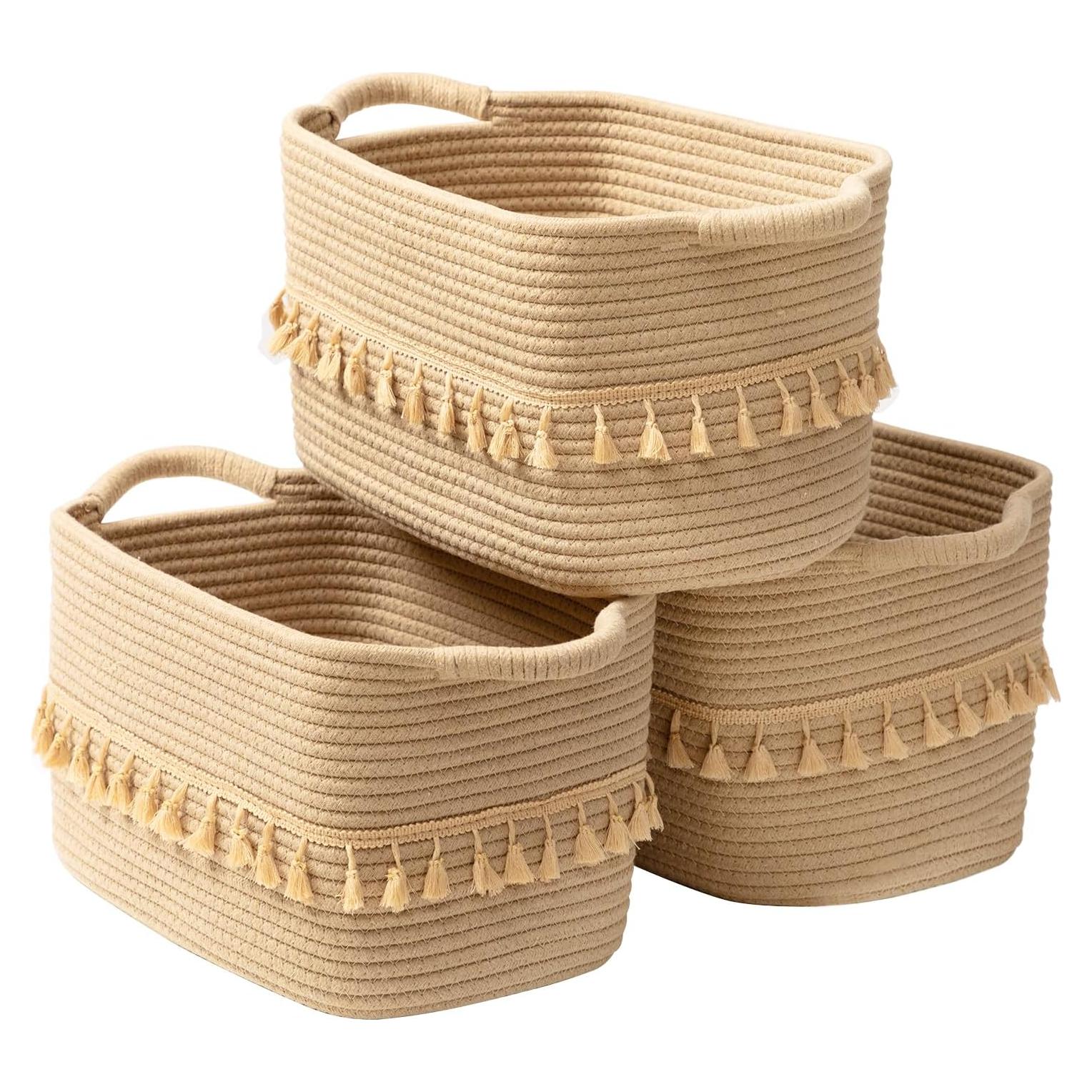 Cesta de Almacenamiento TeoKJ 3 Piezas Algodón Yute 38x26x22cm