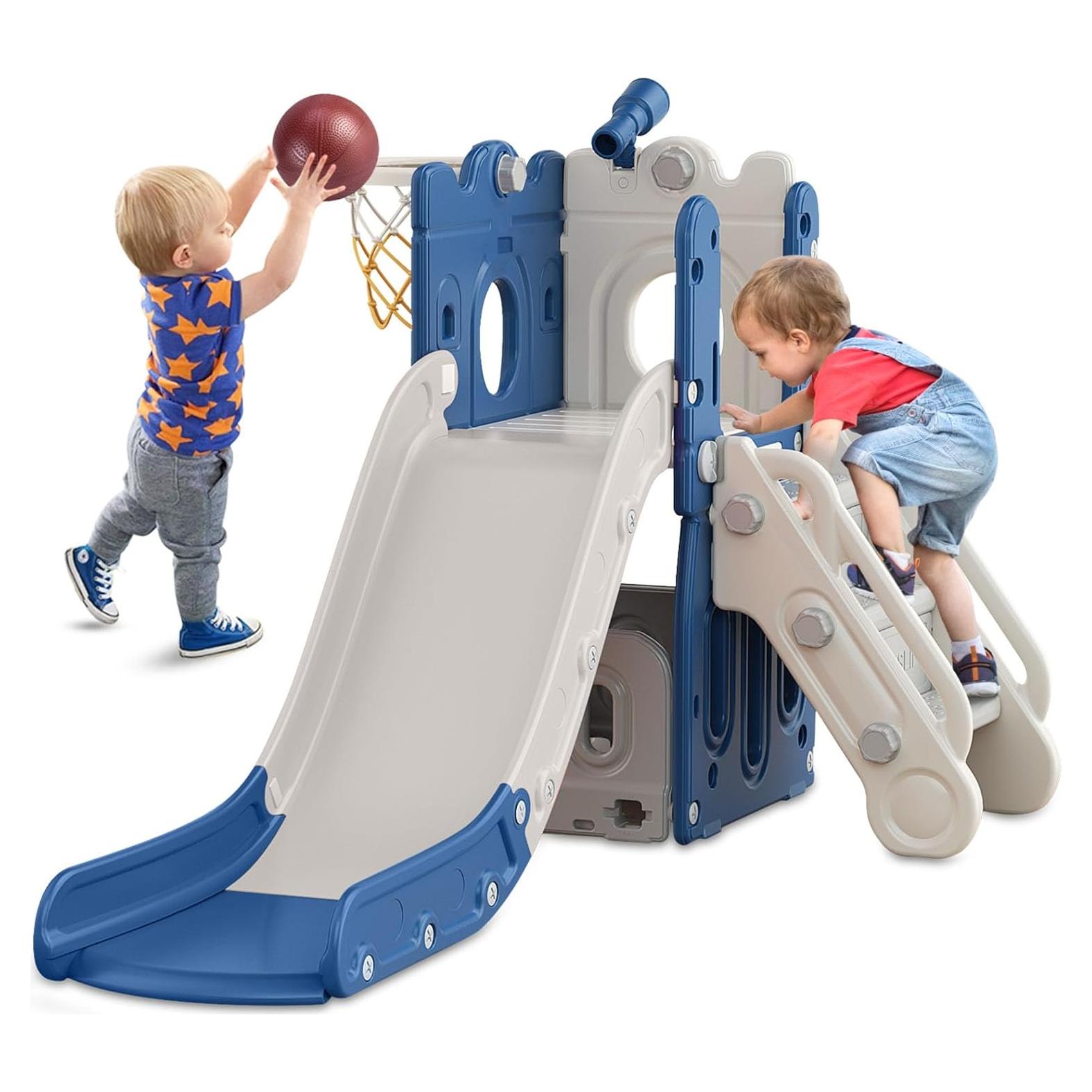 Tobogán 7 en 1 BIERUM para Niños Pequeños Azul Gris