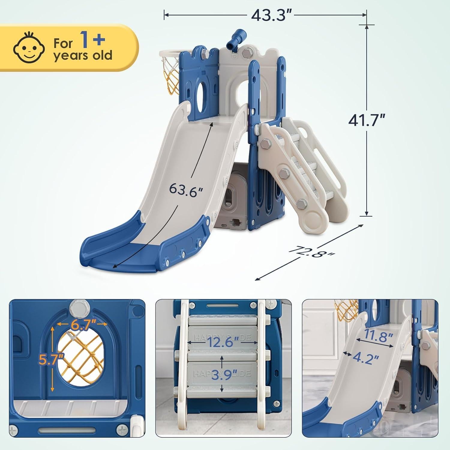 Tobogán 7 en 1 BIERUM para Niños Pequeños Azul Gris