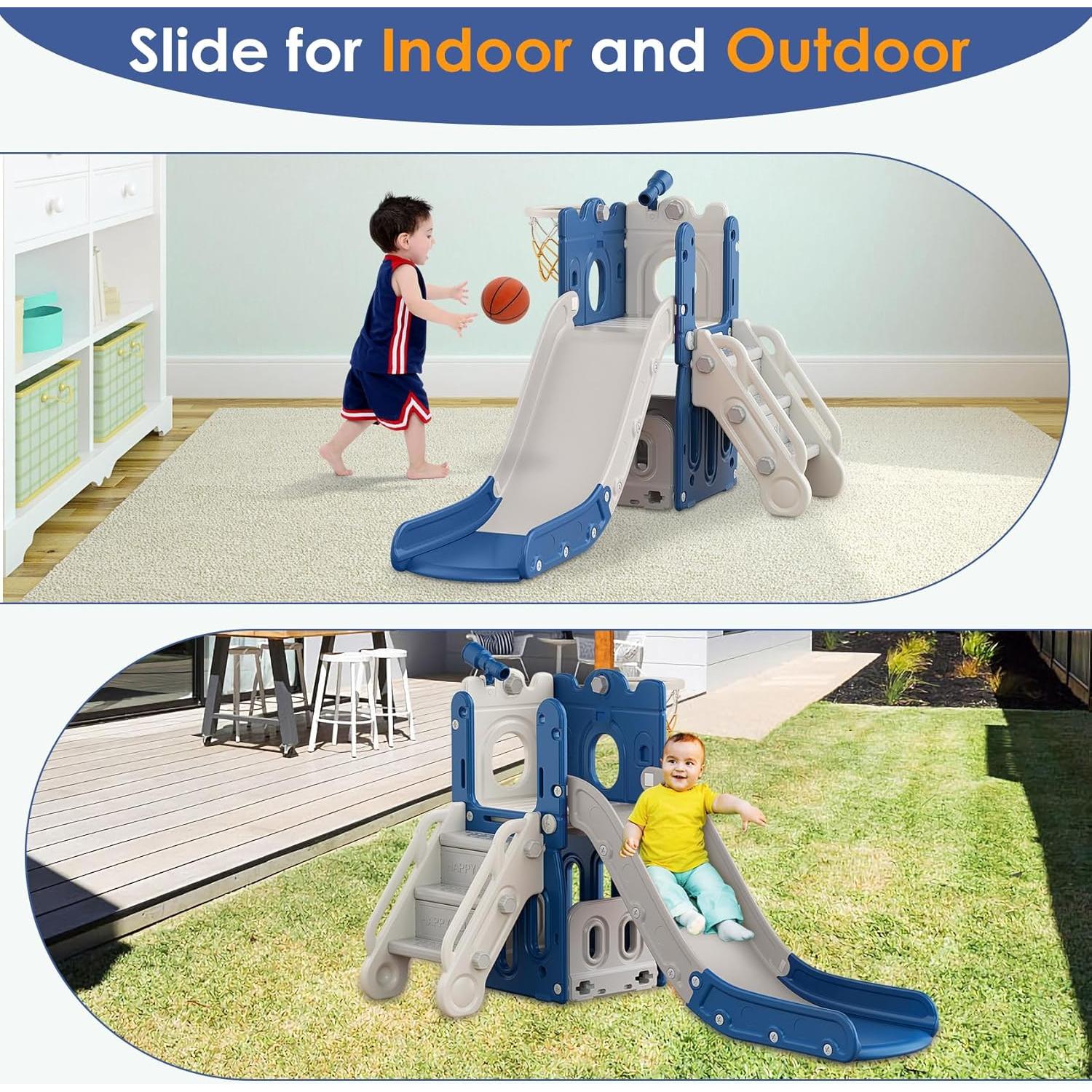 Tobogán 7 en 1 BIERUM para Niños Pequeños Azul Gris