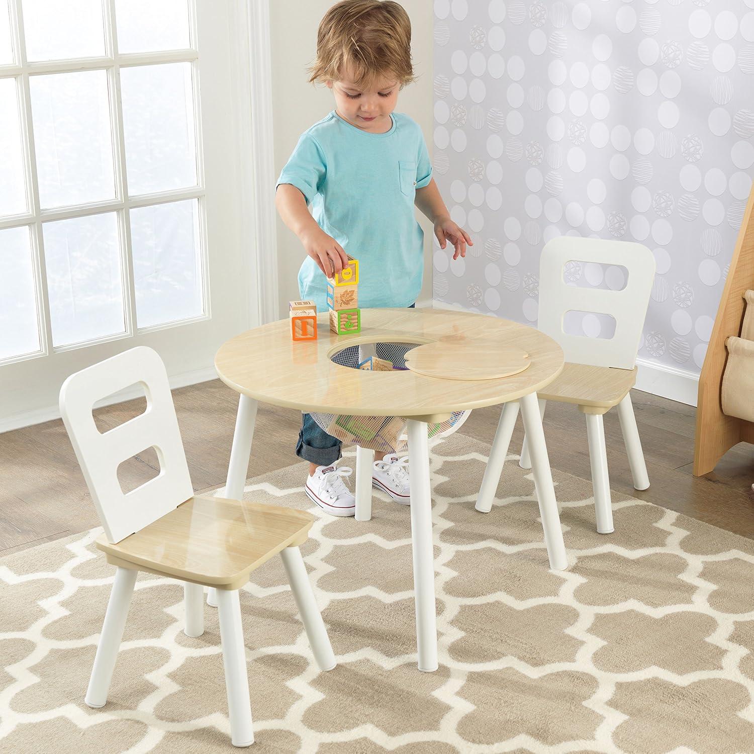 Juego de Mesa Redonda KidKraft con 2 Sillas y Almacenamiento - Natural y Blanco