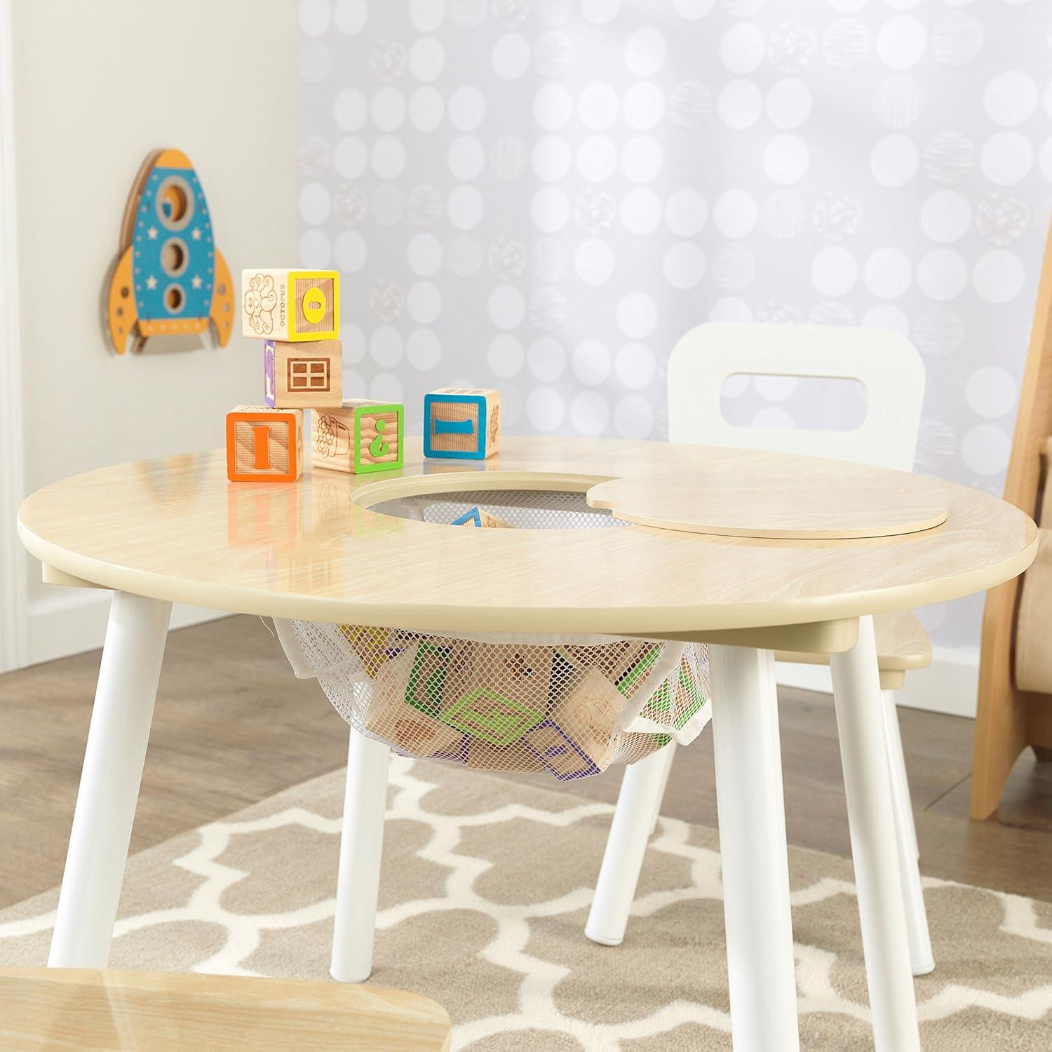Juego de Mesa Redonda KidKraft con 2 Sillas y Almacenamiento - Natural y Blanco