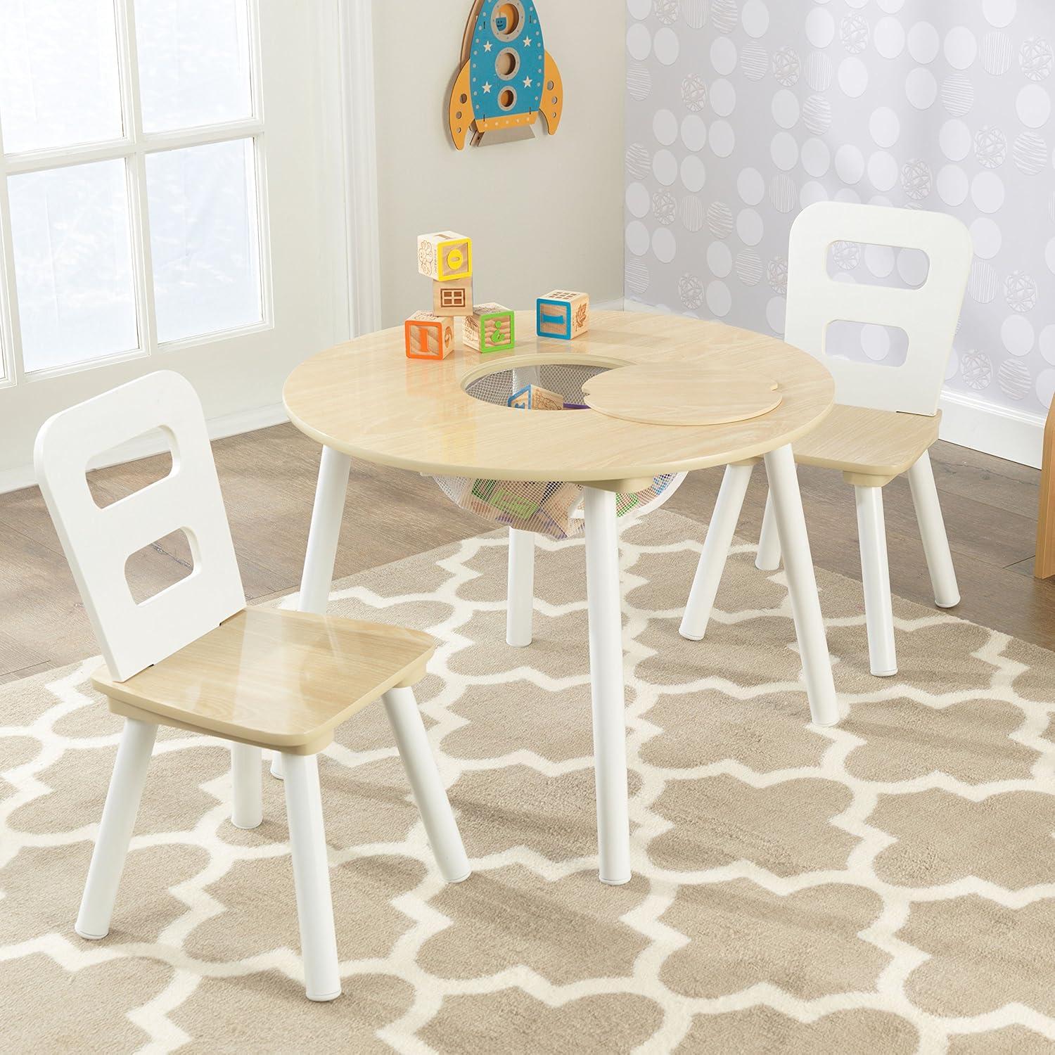 Juego de Mesa Redonda KidKraft con 2 Sillas y Almacenamiento - Natural y Blanco