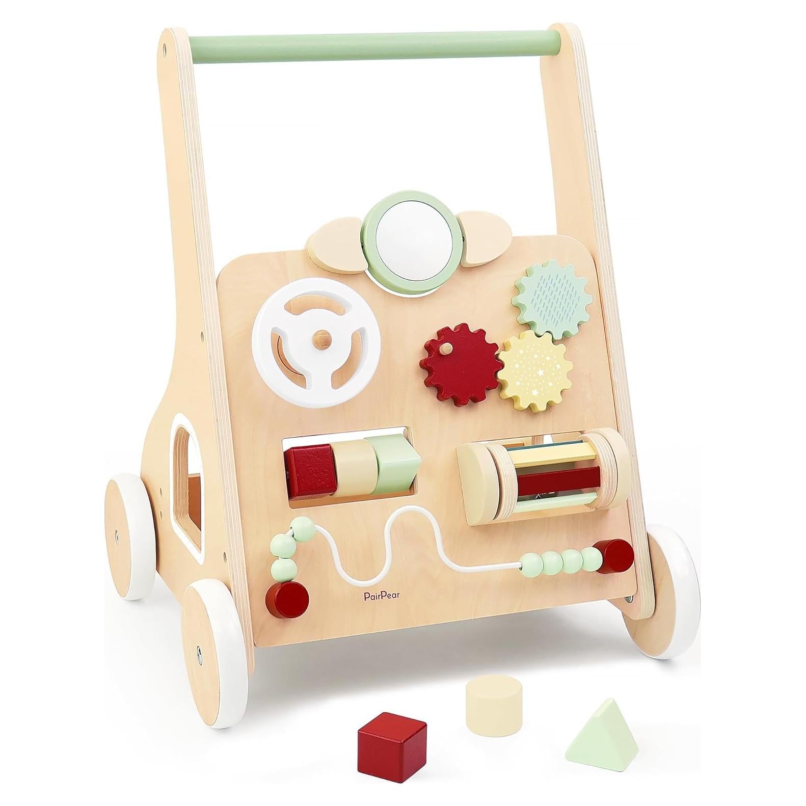 Andador de Madera PairPear Verde Salvia con Ruedas y Actividades