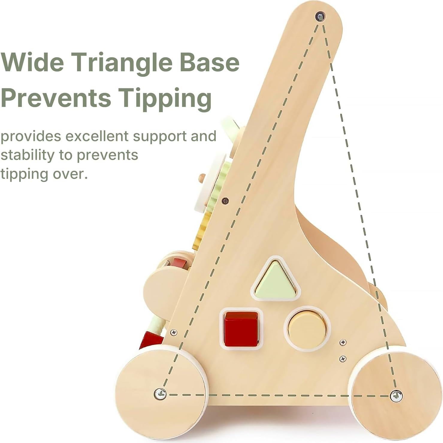 Andador de Madera PairPear Verde Salvia con Ruedas y Actividades