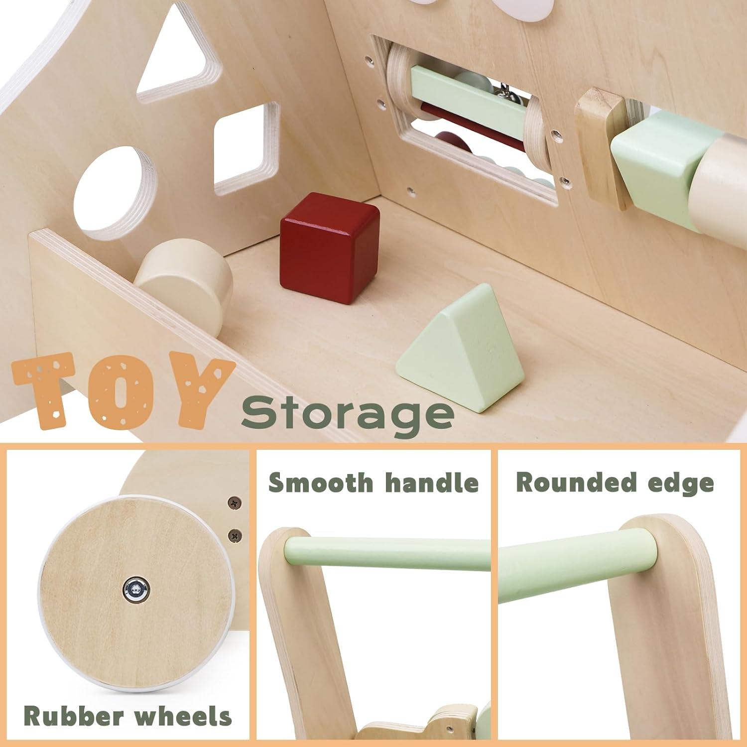 Andador de Madera PairPear Verde Salvia con Ruedas y Actividades