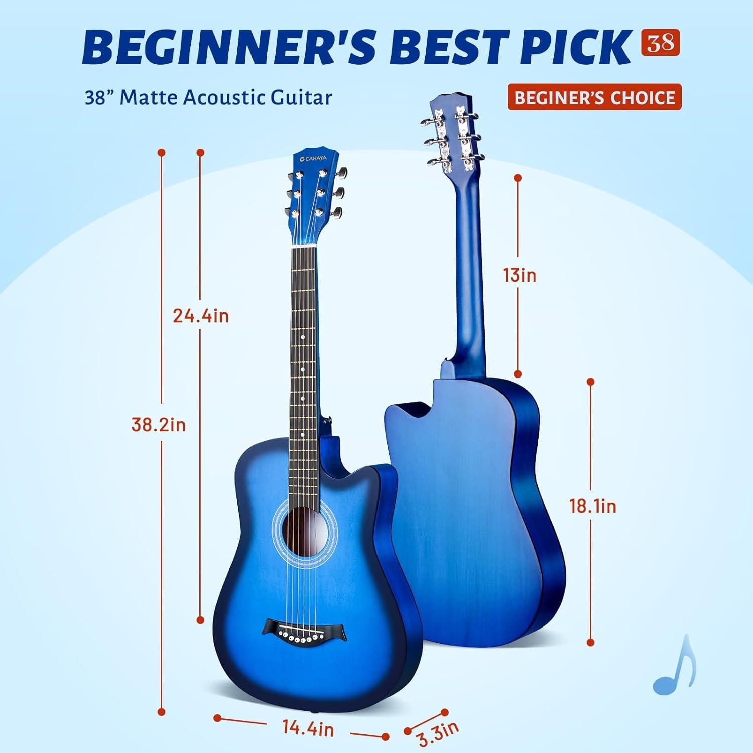 Guitarra Acústica CAHAYA 38" Cutaway Todo Madera Kit Inicio