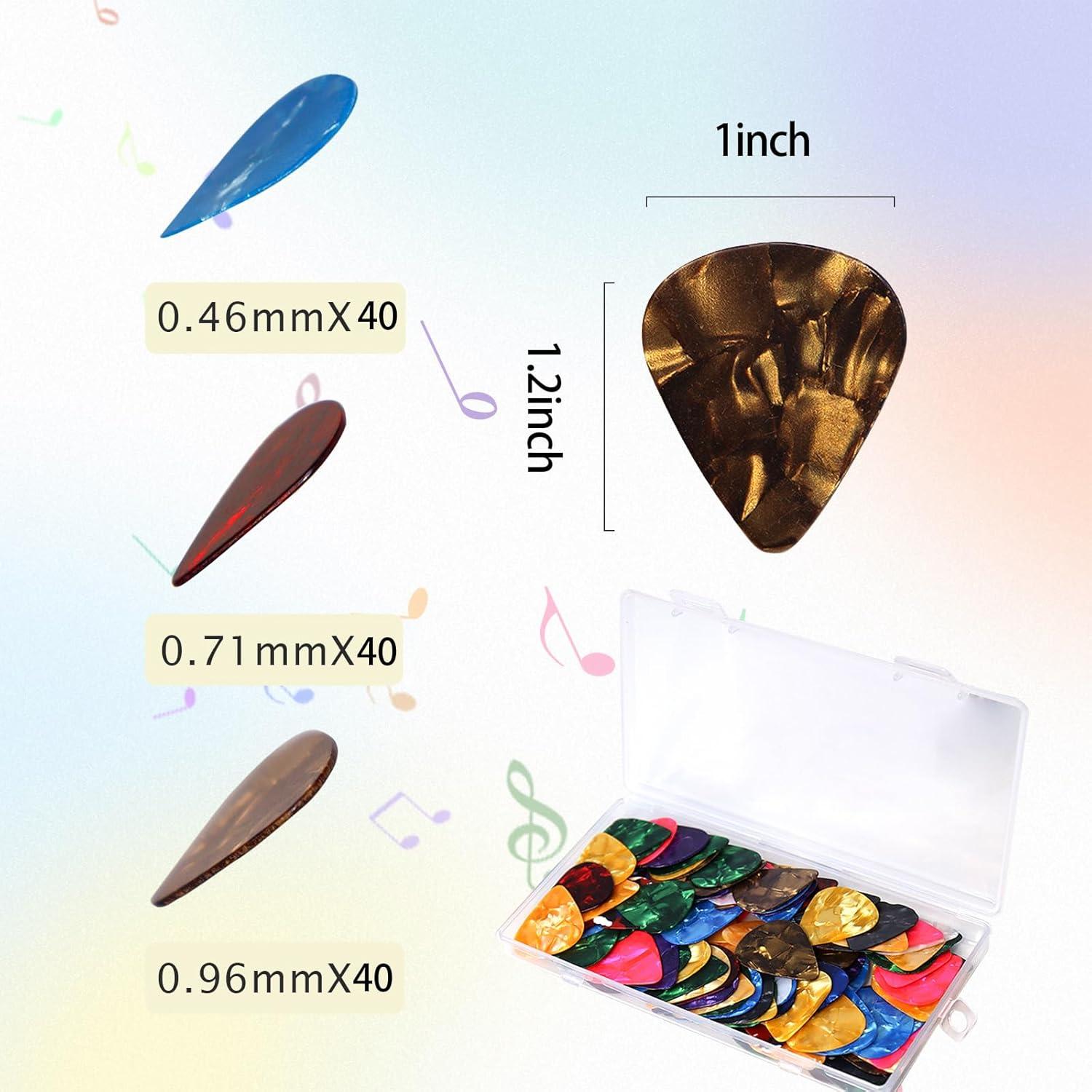 Paquete de 120 Púas de Guitarra Celuloide 0.46-0.96mm