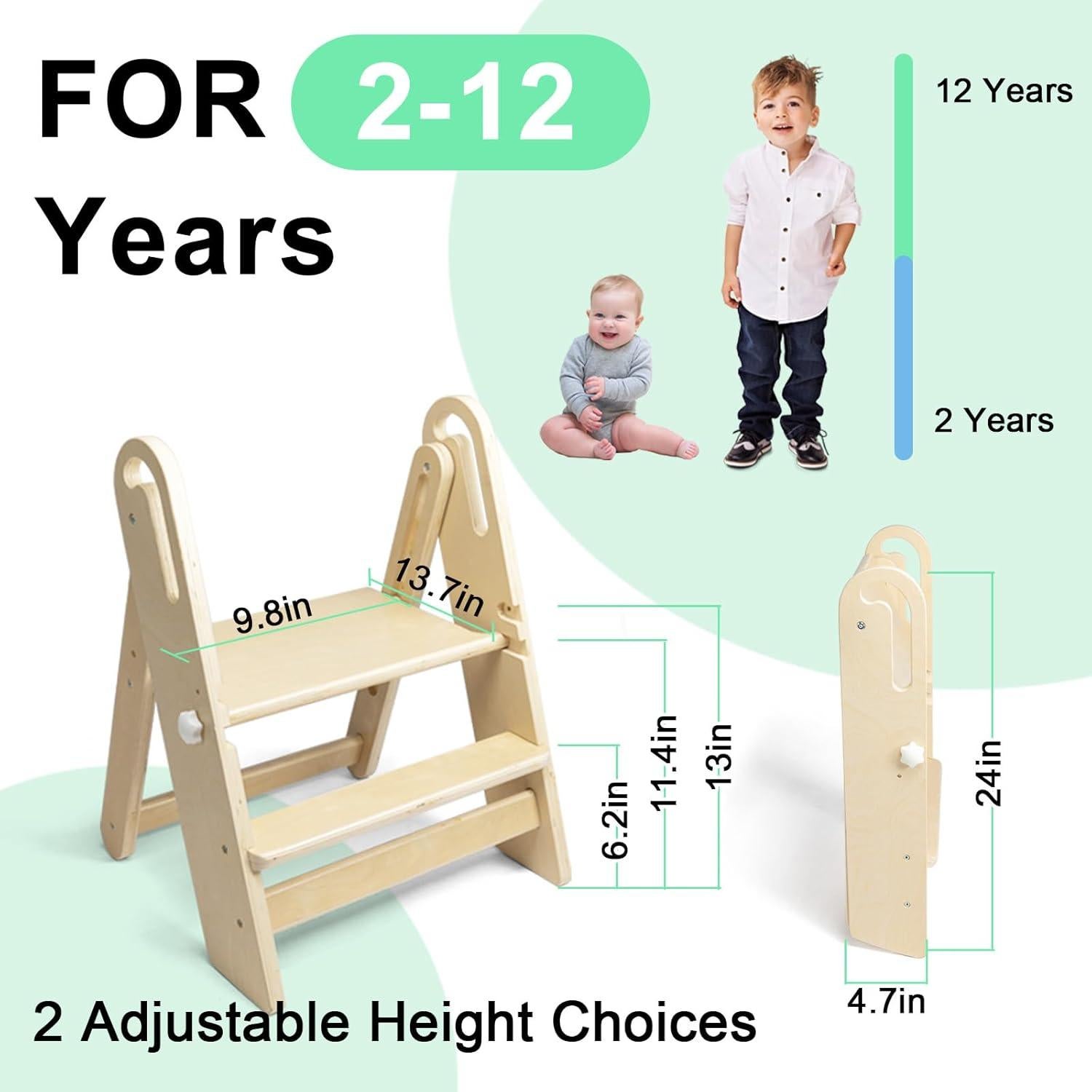 Taburete Plegable Ajustable WOOD CITY para Niños 2 Escalones