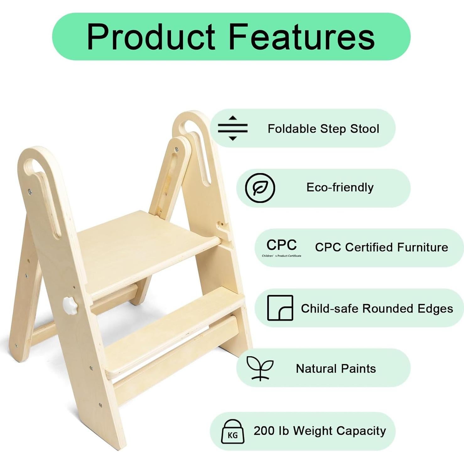 Taburete Plegable Ajustable WOOD CITY para Niños 2 Escalones
