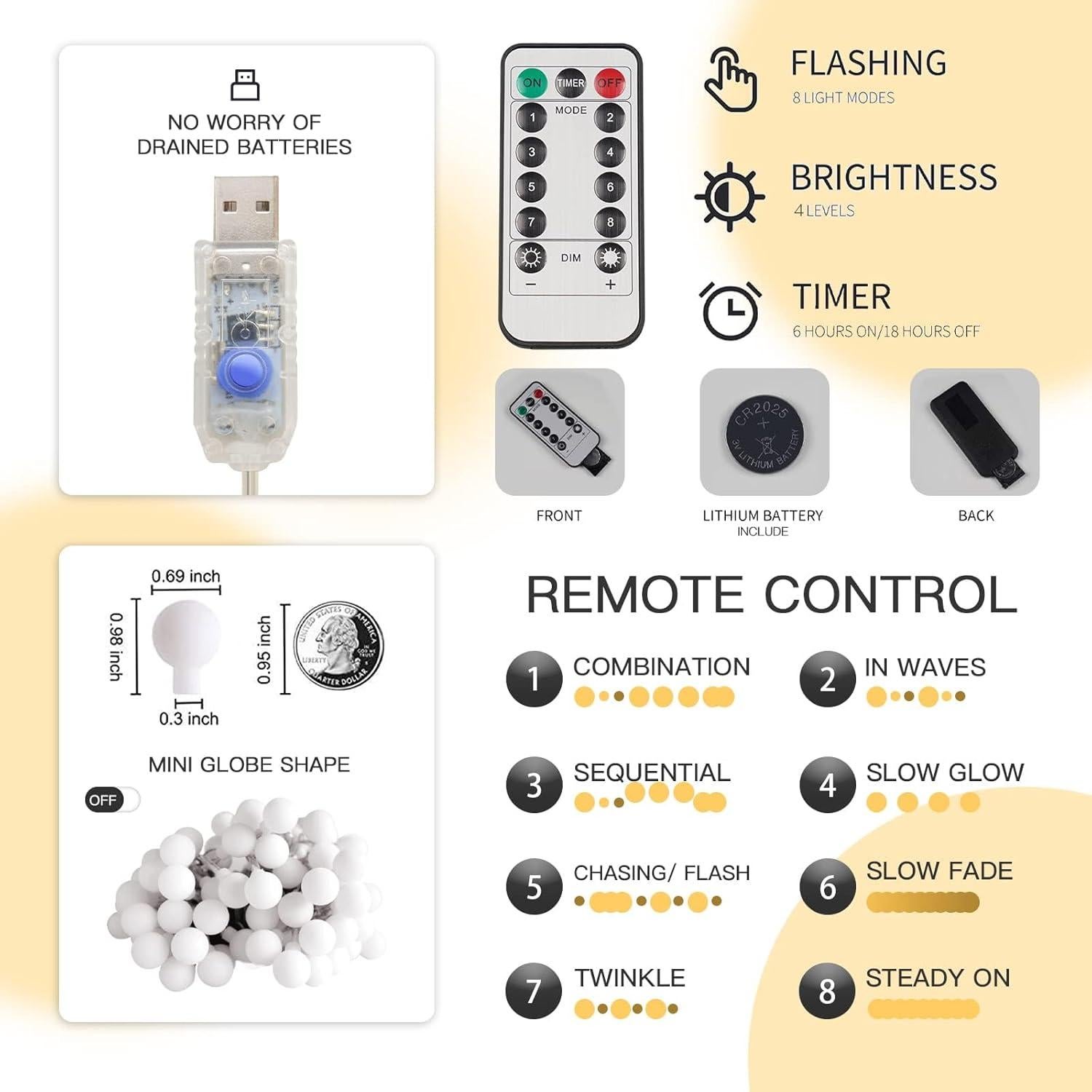 Luces de Cuerda Suddus 50 LED USB Blanco Cálido Decorativas