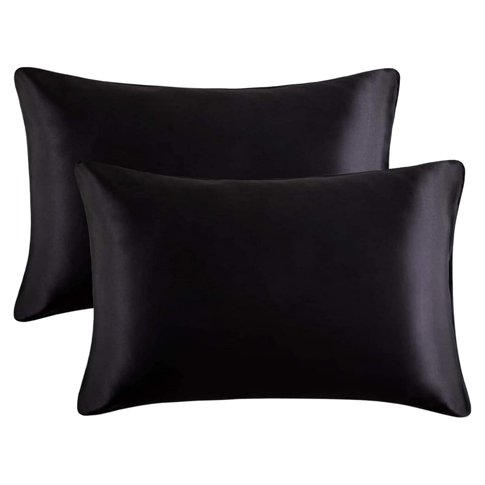 Juego de 2 Fundas de Almohada de Satén LCBD 33x46 cm Negro