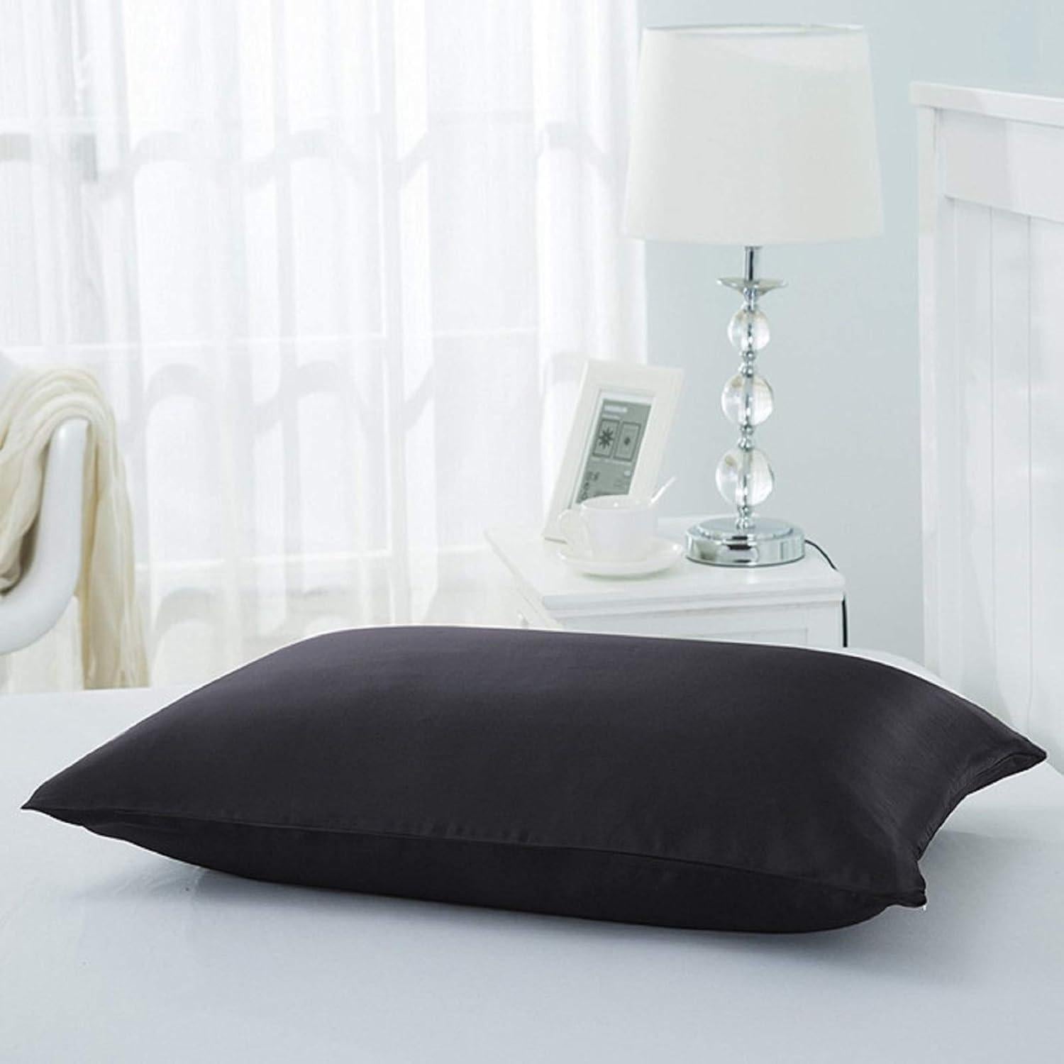 Juego de 2 Fundas de Almohada de Satén LCBD 33x46 cm Negro