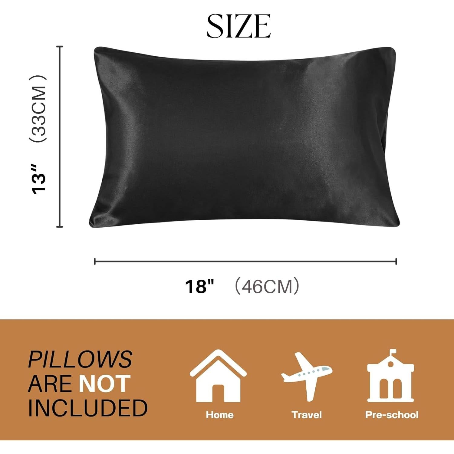 Juego de 2 Fundas de Almohada de Satén LCBD 33x46 cm Negro
