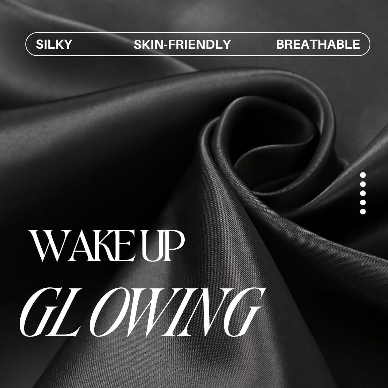 Juego de 2 Fundas de Almohada de Satén LCBD 33x46 cm Negro