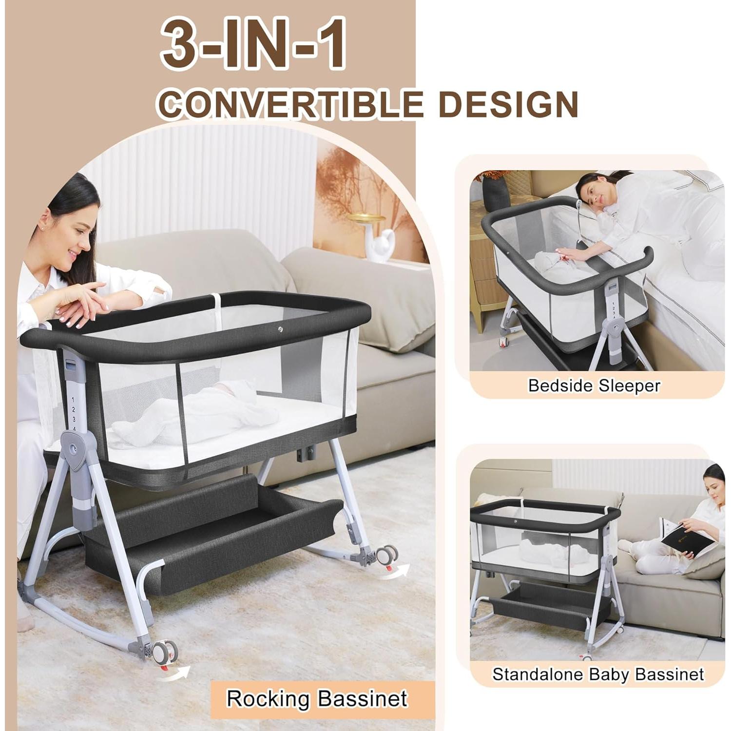 Cuna de lado para bebé Donpemu 3 en 1 ajustable negra