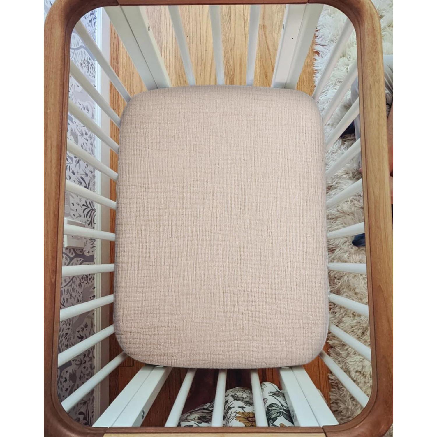 Sábanas Pack and Play Meowcards Algodón Muslín Beige 132x71cm