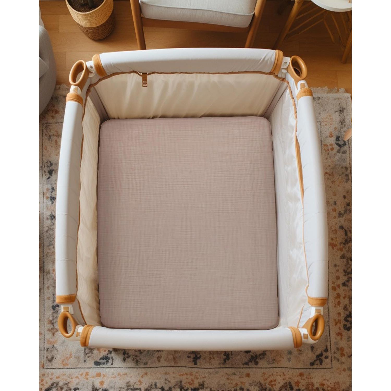 Sábanas Pack and Play Meowcards Algodón Muslín Beige 132x71cm